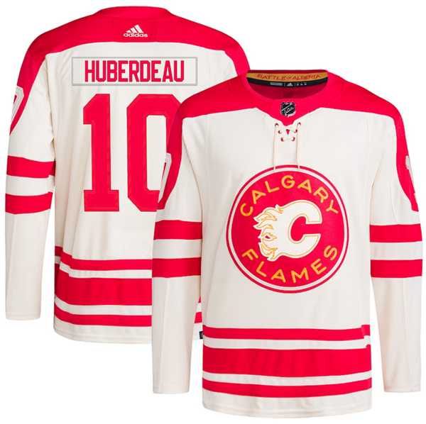 Men%27s Calgary Flames #10 Jonathan Huberdeau 2023 Cream Classic Primegreen Stitched Jersey Dzhi